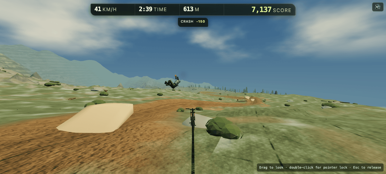 James flying away from his mountain bike after a failed jump